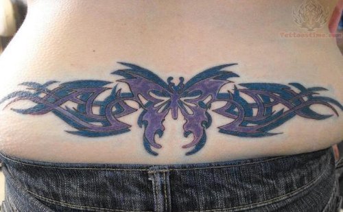 Tribal Butterfly Tattoo On Lower Back